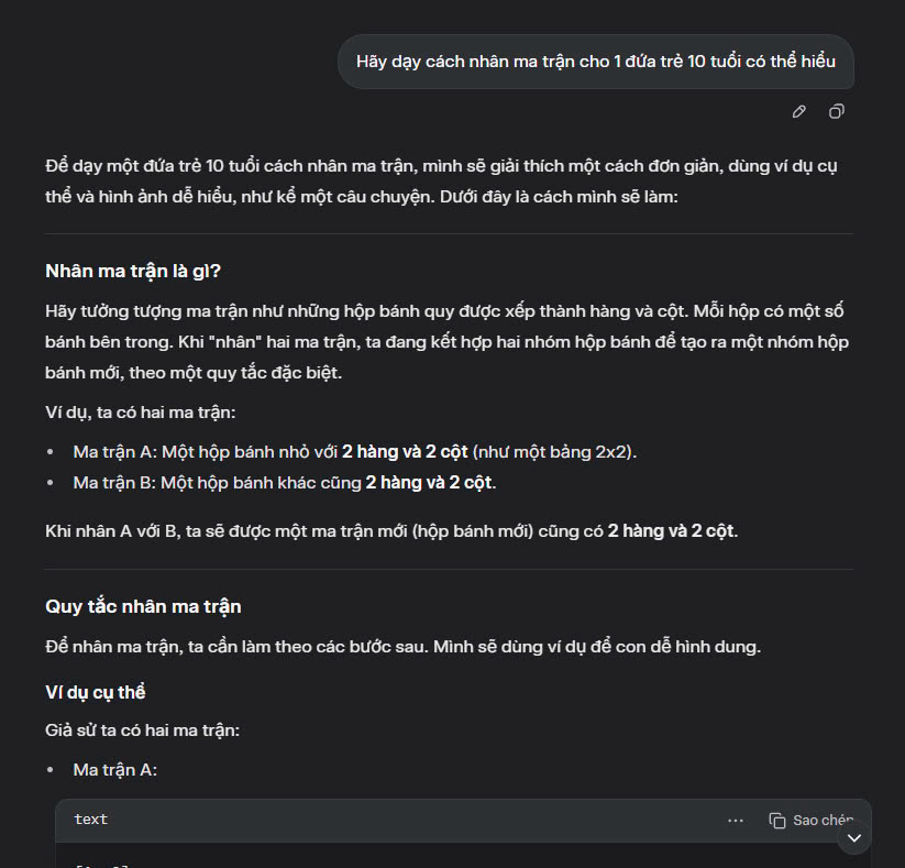 Ví dụ yêu cầu AI giải thích