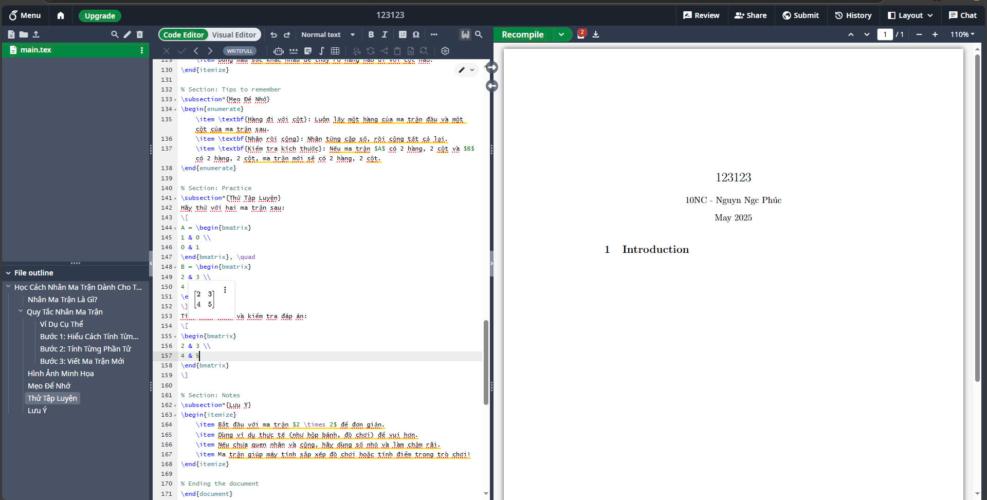 Paste code vào Overleaf