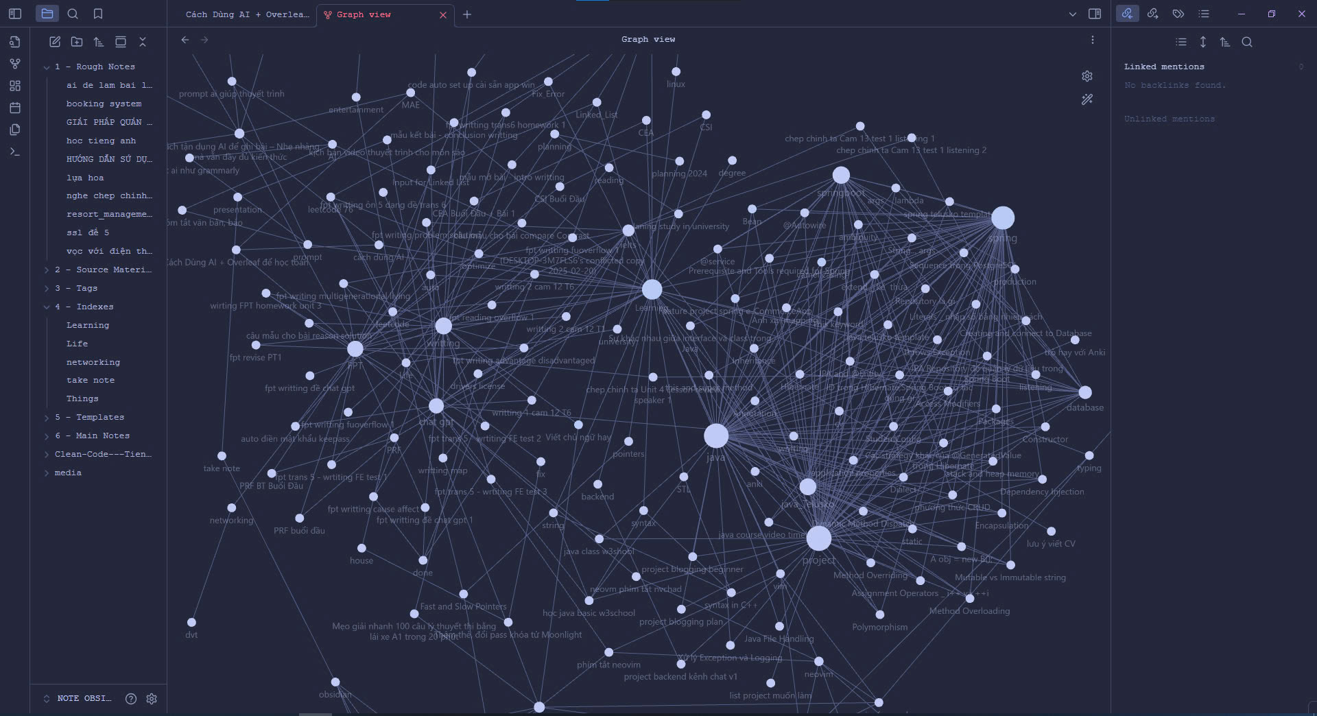 Graph view của Obsidian thể hiện liên kết ghi chú - góc 1